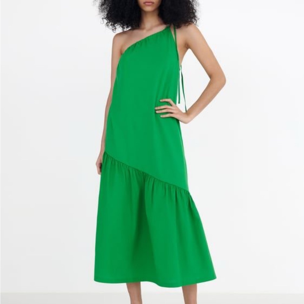 Zara Asymmetric Green One-Shoulder Dress